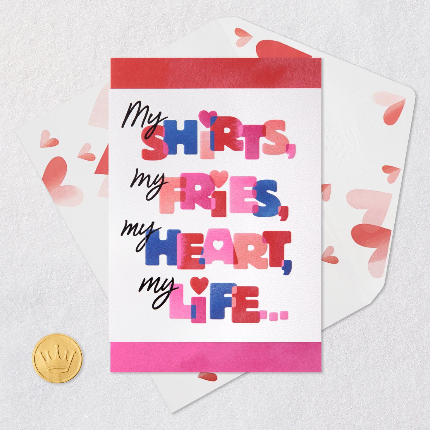 Pink Hearts Valentine's Day Card for Wife Card Front with Envelope and Gold Seal image number 5