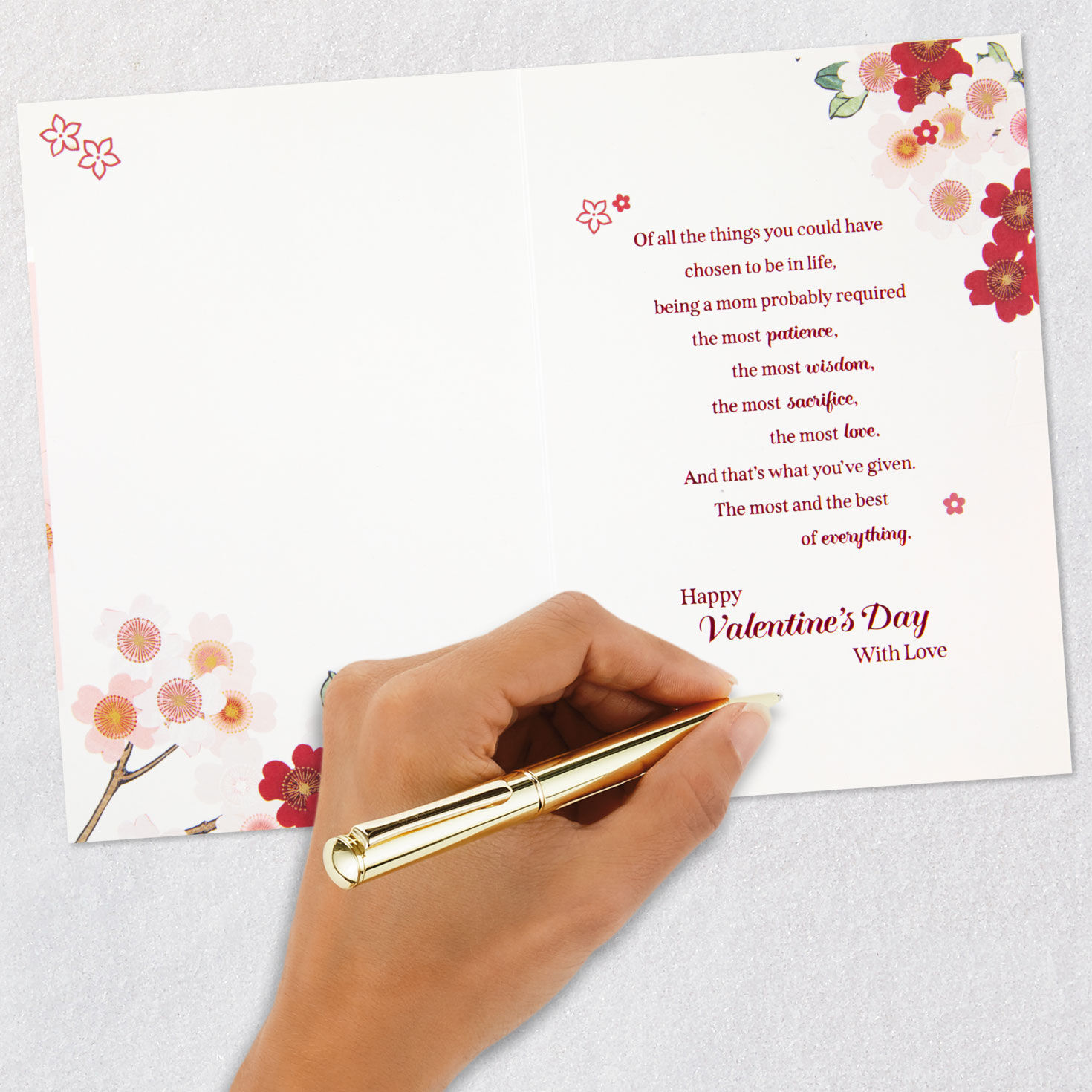 Cherry Blossom Flowers Mom Valentine's Card signing card image number 6