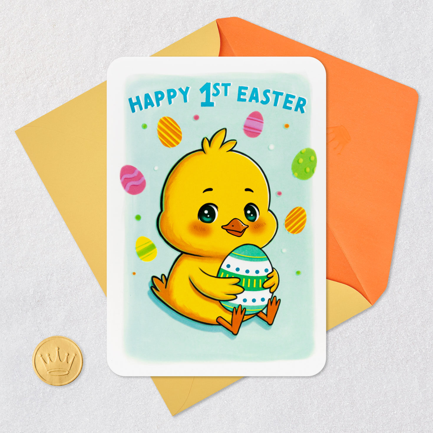 Fluffy Chick on Green First Easter Card for Baby Signing card image number 6