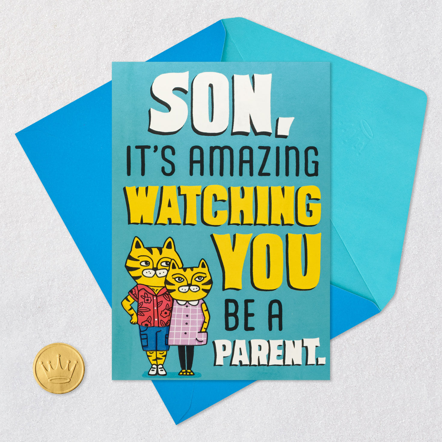 Laughing Cats Funny Father's Day Card Card Front with Envelope and Gold Seal image number 5