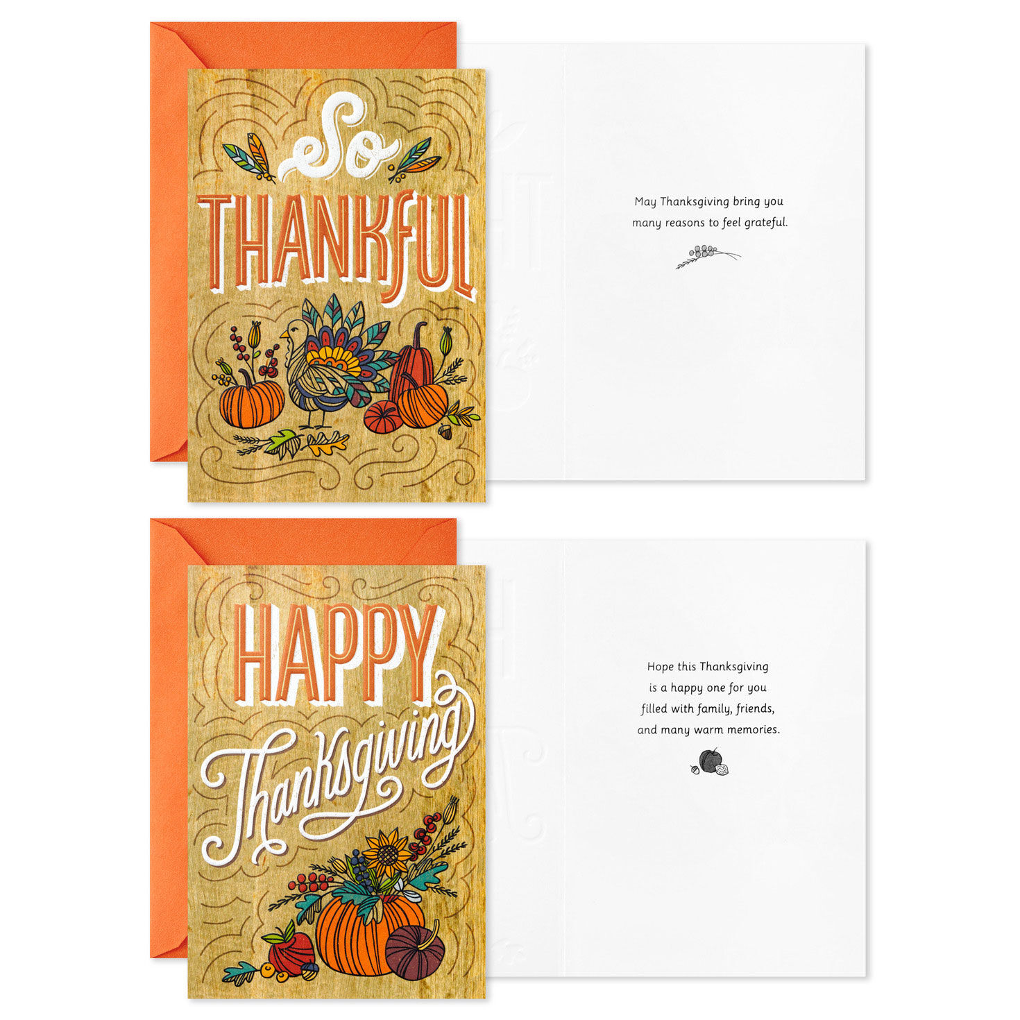 Pumpkins and Leaves Thanksgiving Card Assortment Card Front with Sentiment image number 3