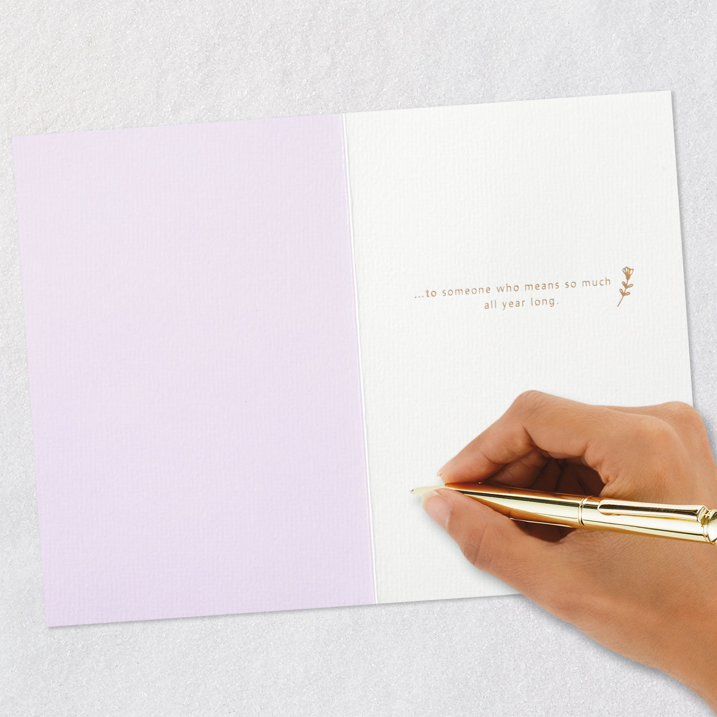 Gold Script Quote on Purple Mother's Day Card signing card image number 6