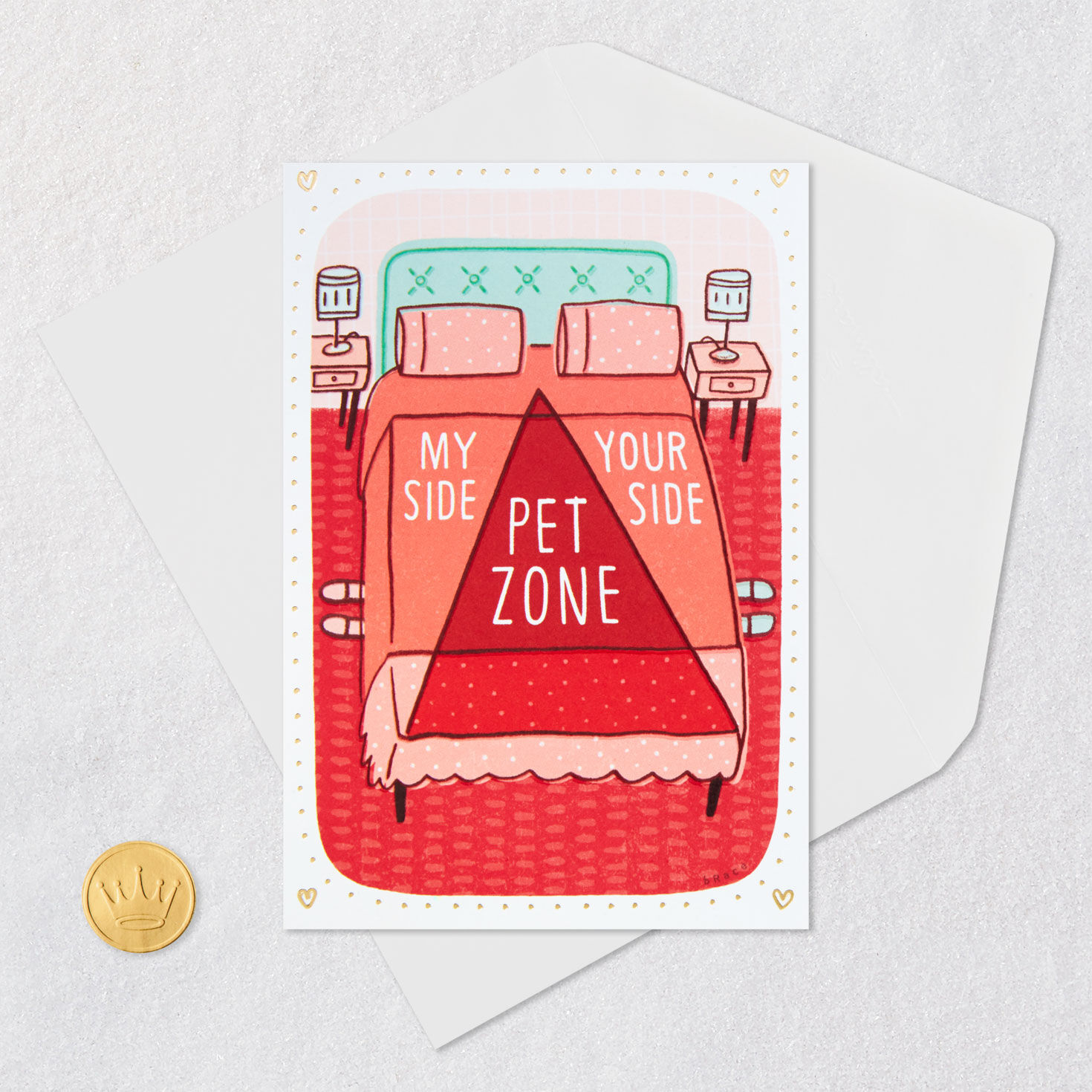 Pink and Red Pet Bed Valentine's Day Card Card Front with Envelope and Gold Seal image number 5