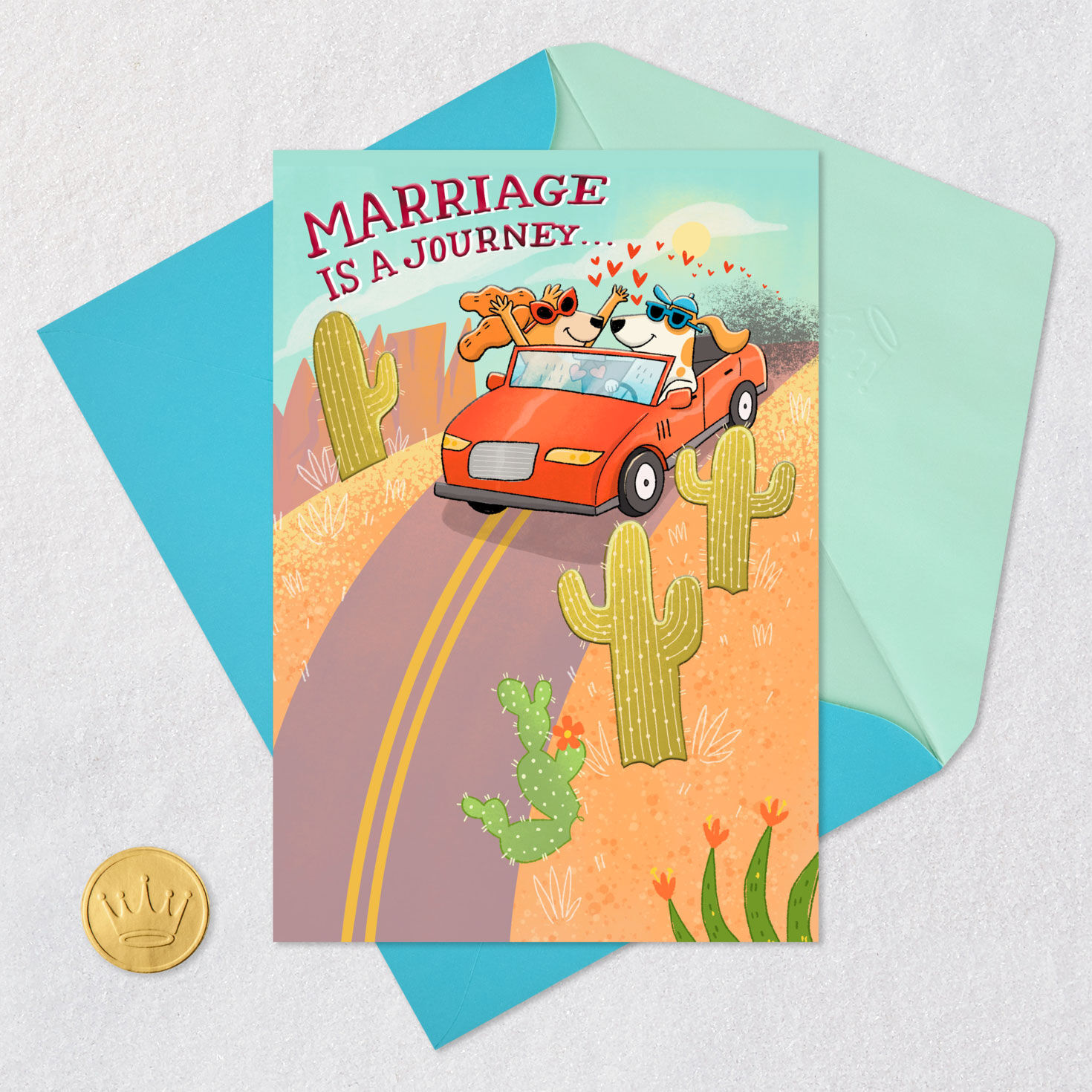 Our Marriage Journey Funny Pop-Up Anniversary Card Card Front with Envelope and Gold Seal image number 4