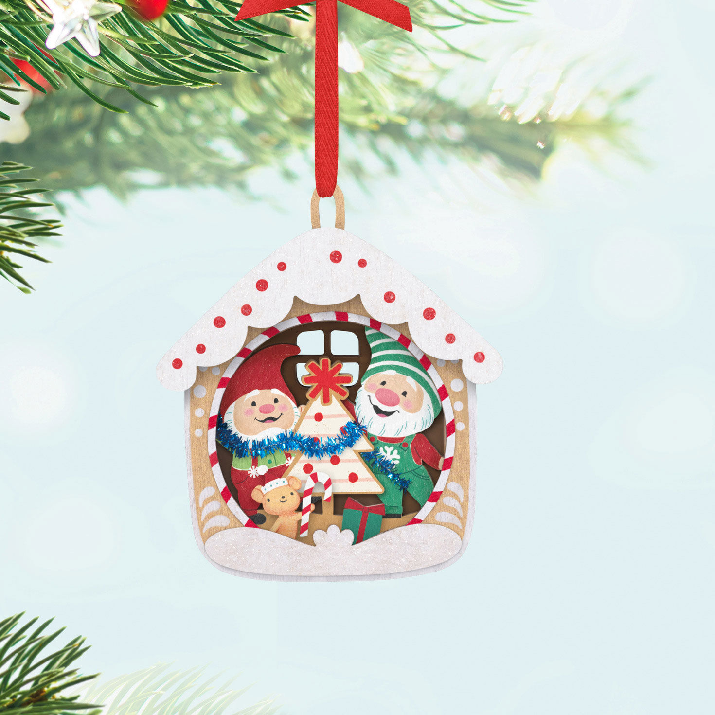 Gnomes Decorating Tree in House Keepsake Ornament Hanging on tree image number 2