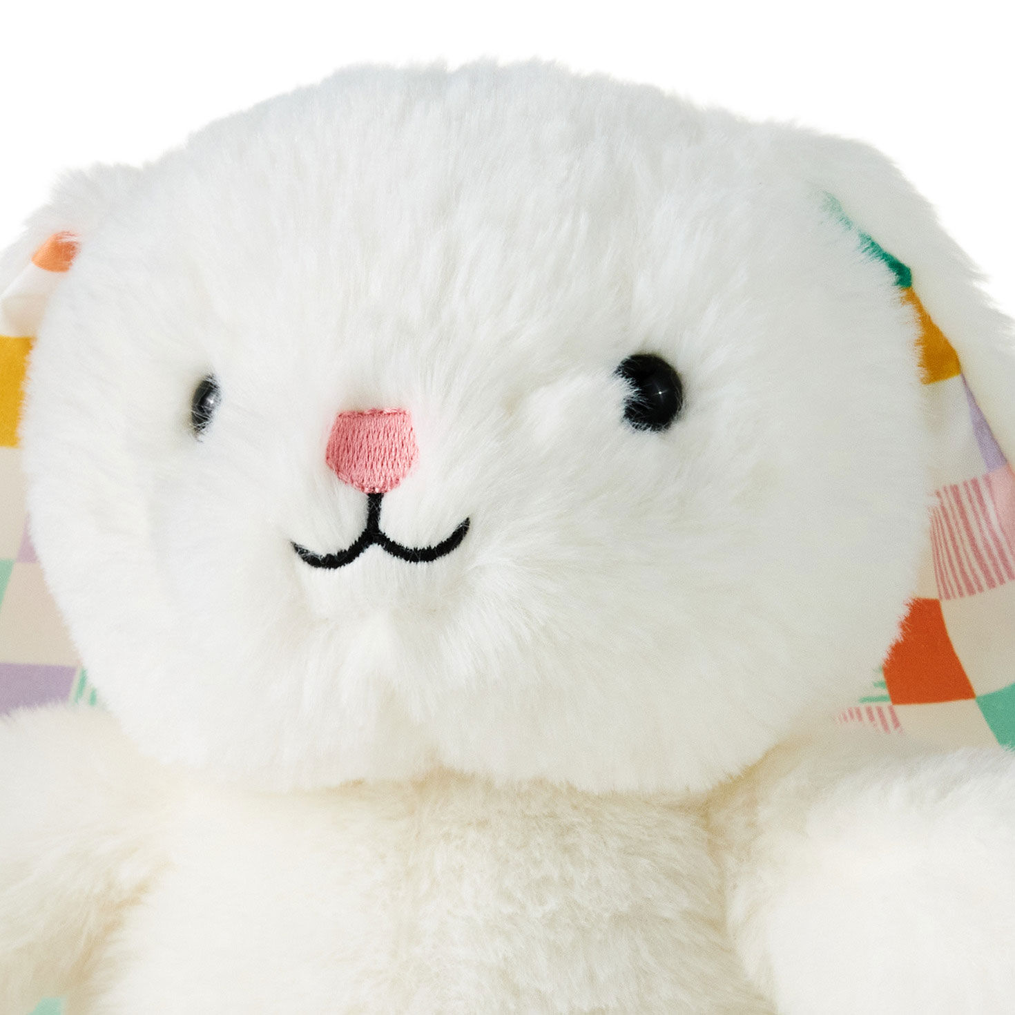 White Bunny Rabbit Stuffed Animal With Plaid Ears upclose view image number 5