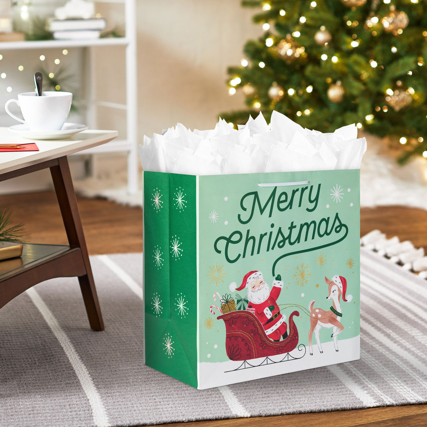 Santa and Reindeer Extra-Deep Christmas Gift Bag In use image number 2