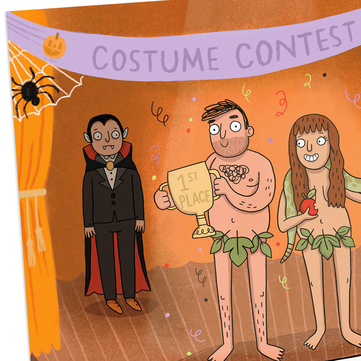 Poison Ivy Adam and Eve Costumes Funny Halloween Card Card Front Detail image number 4