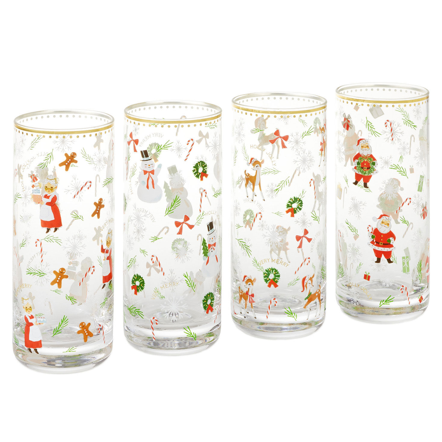 Vintage Santa and Friends Drinking Glasses, Set of 4