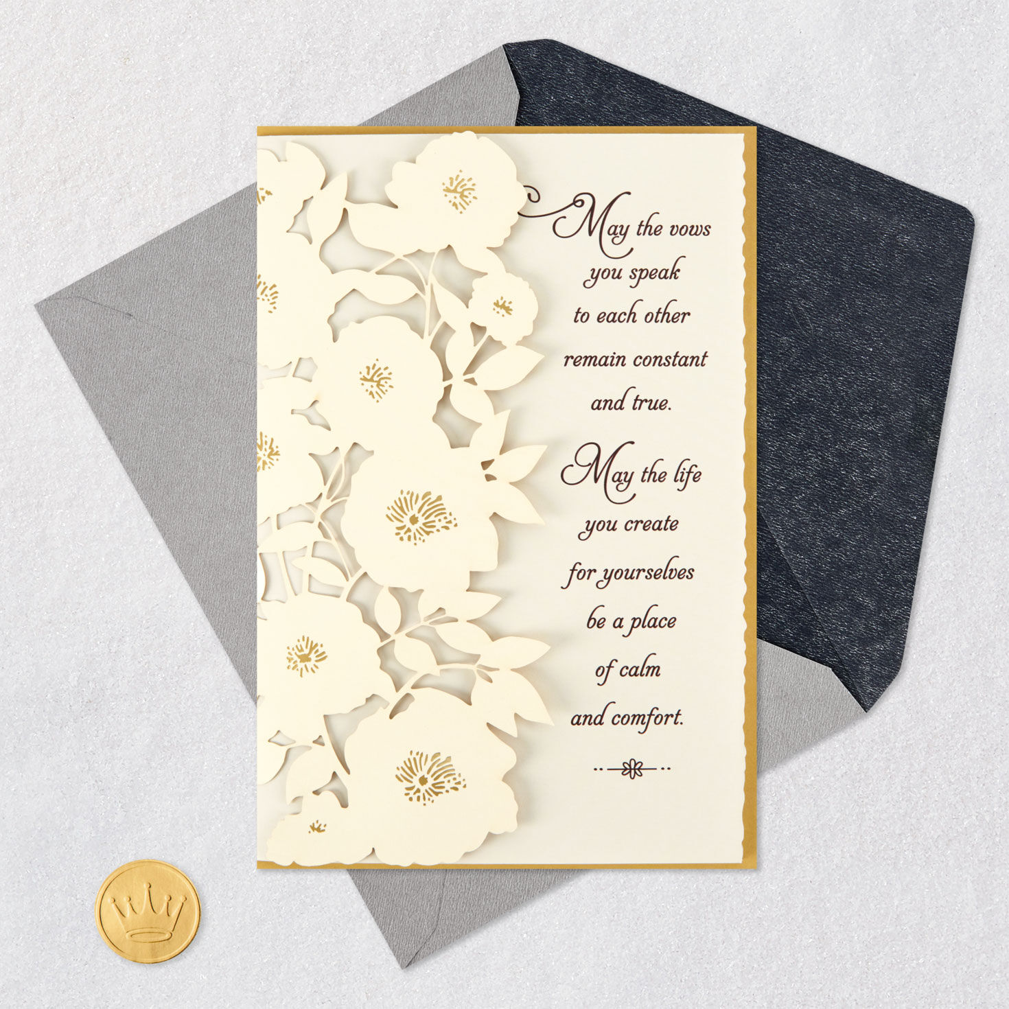 Floral Congratulations Wedding Card Card Front with Envelope and Gold Seal image number 5