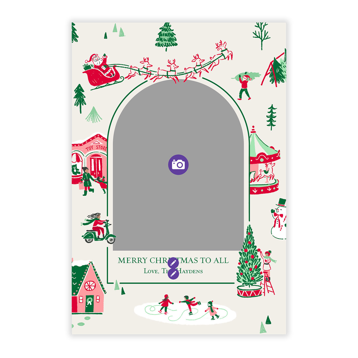 Holiday Village Drawings Personalized Photo Card Card Front indicating personalization image number 5
