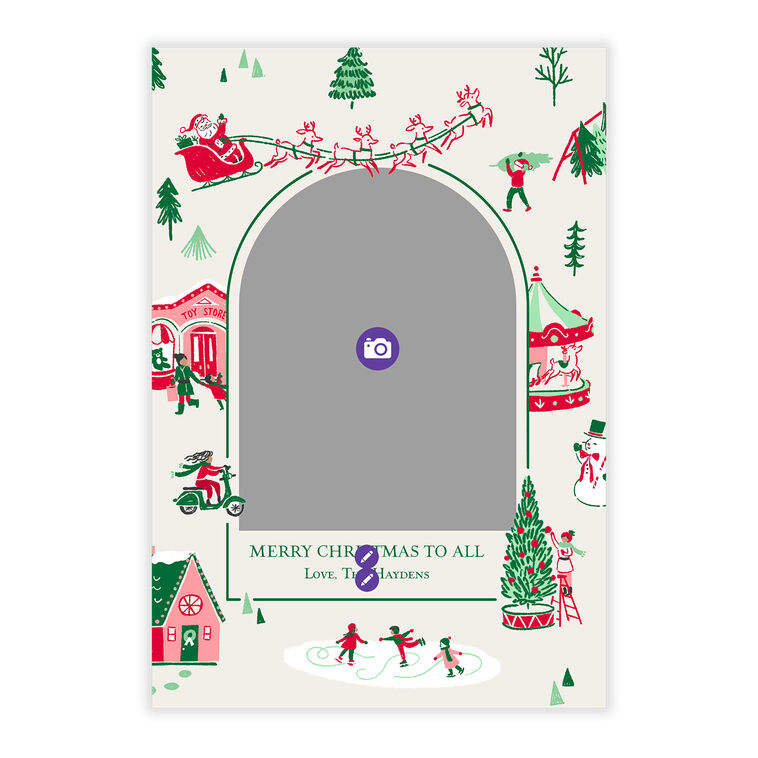 Holiday Village Drawings Personalized Photo Card Card Front indicating personalization image number 5