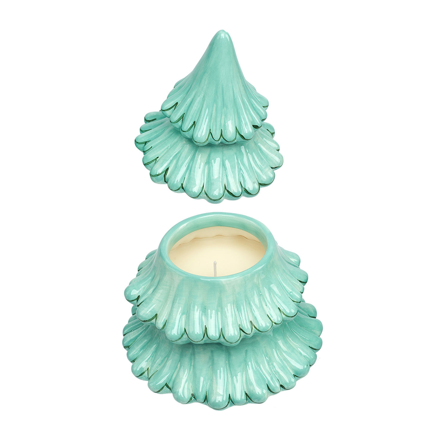 Cedarwood Scented Ceramic Douglas Fir Tree Candle lid off image number 3