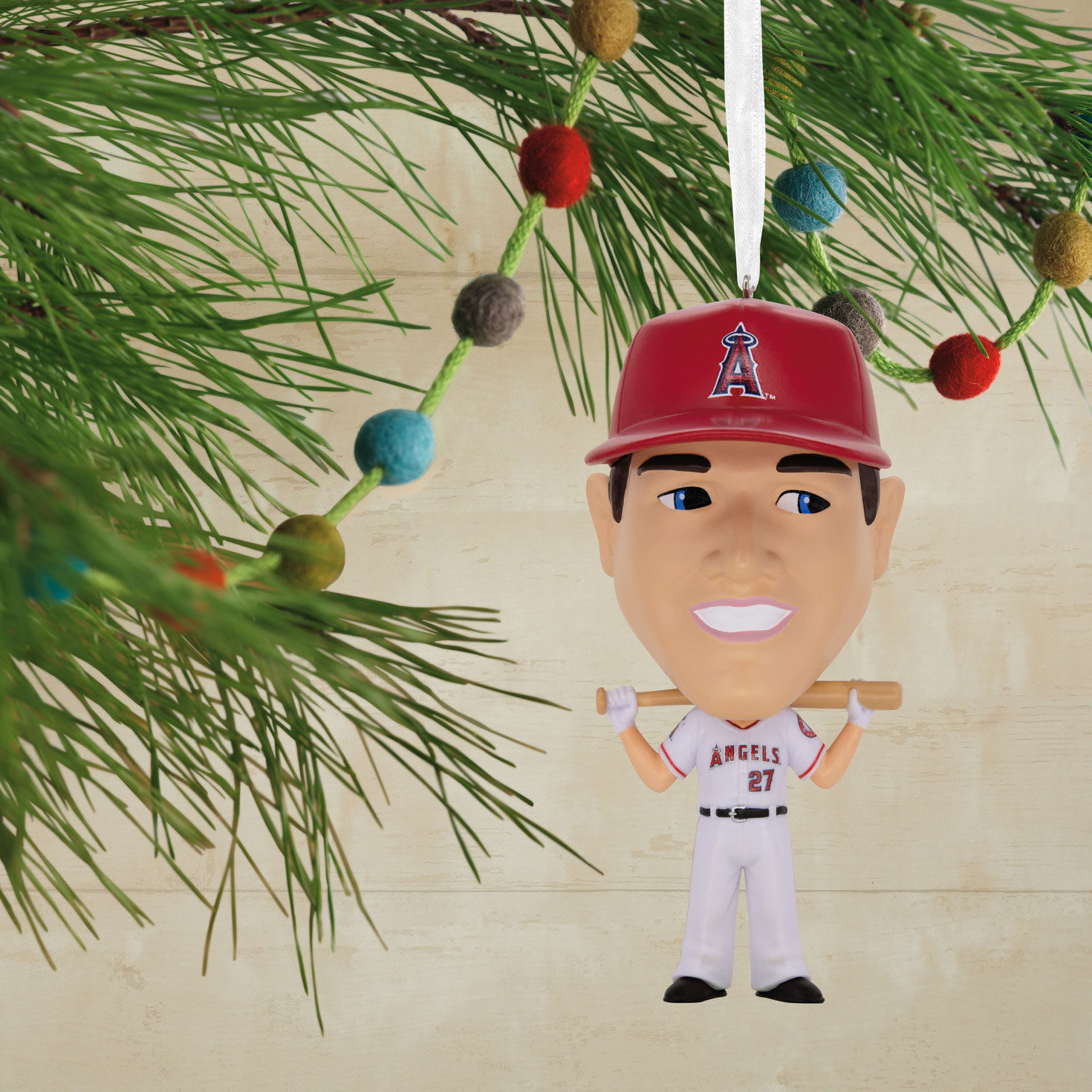 Angels Mike Trout Bobblehead Christmas Ornament hanging on tree image number 2