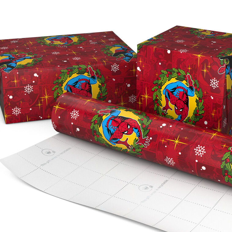 Spider-Man on Red Jumbo Christmas Gift Wrap Wrapped pkg image number 2