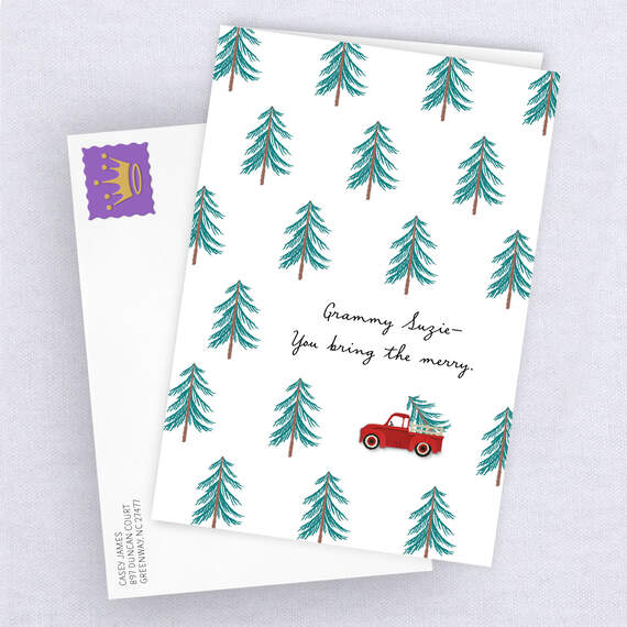 Personalized Red Truck With Trees Christmas Card, , large image number 4