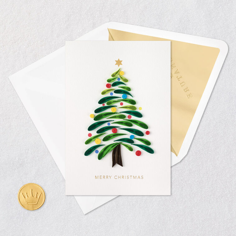 Quilled Paper Christmas Tree Card Card Front with Envelope and Gold Seal image number 5