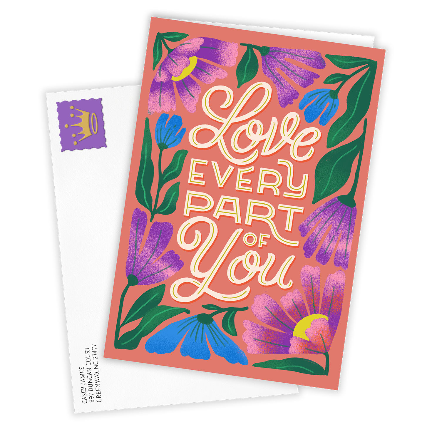 Pink Blue Wildflowers Art Personalized Love Card Card Front with Envelope image number 2