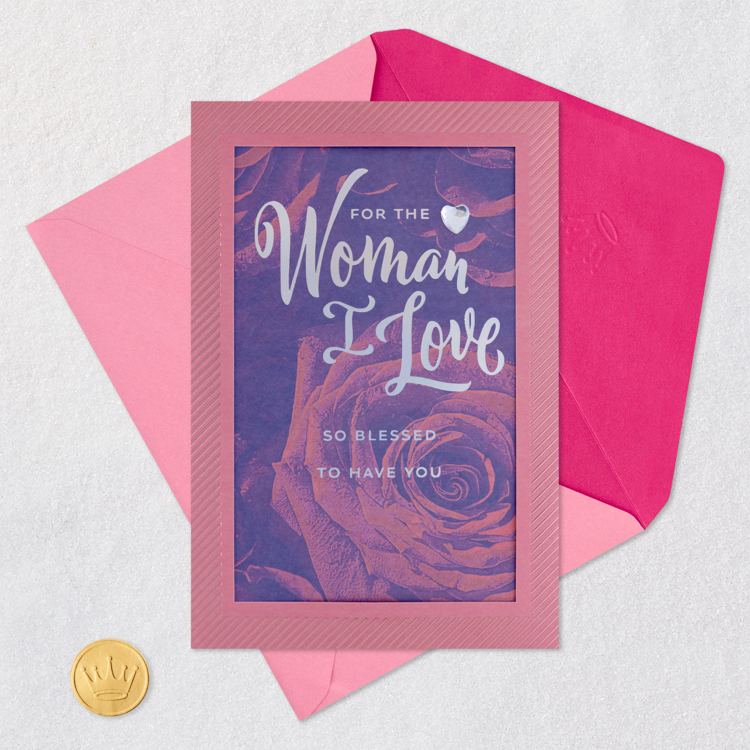 Purple Rose and Frame Valentines Day Card for Her Card Front with Envelope and Gold Seal image number 6