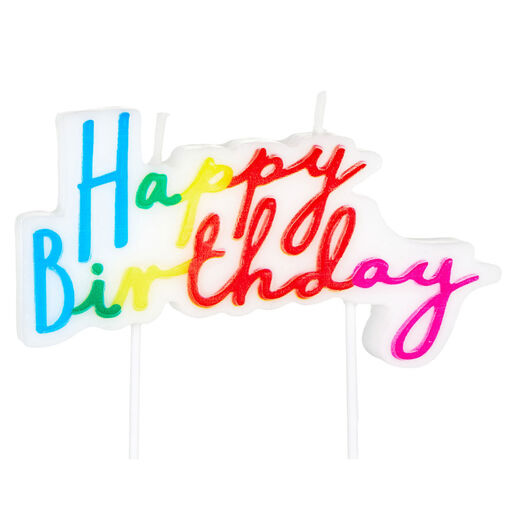 Rainbow Lettering Happy Birthday Candle, Rainbow Script
