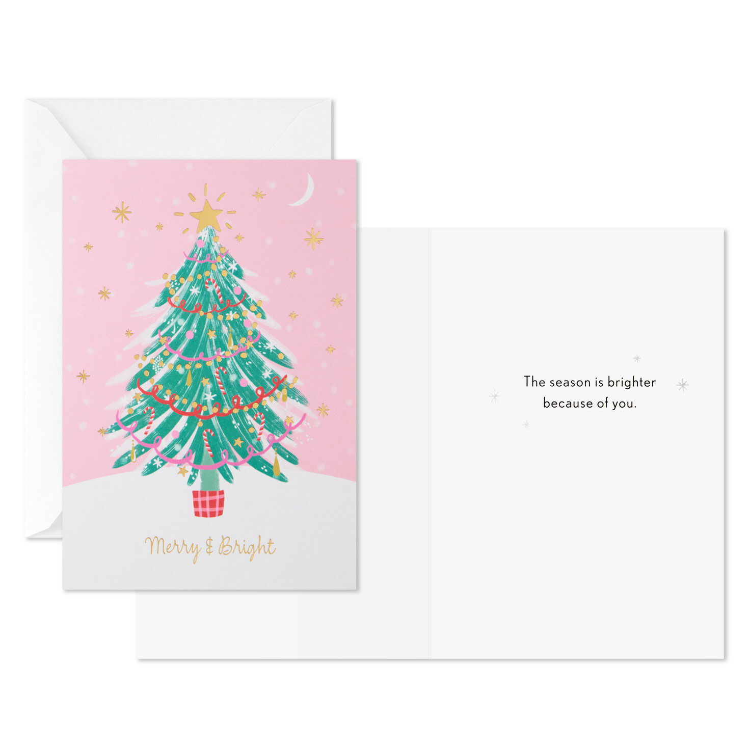 Artistic Tree on Pink Christmas Card Pack Card Front with Sentiment image number 3