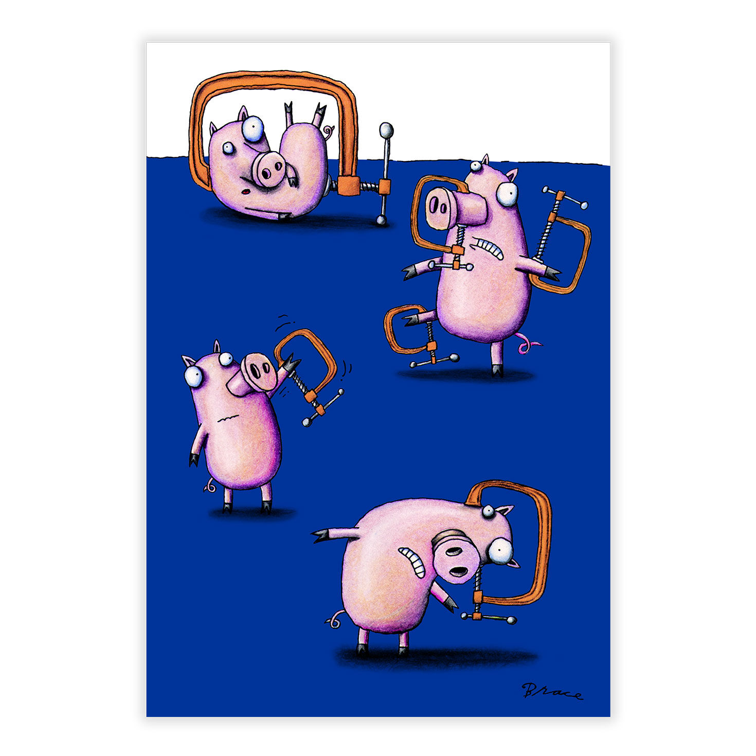 Clamped Pigs Funny Personalized Card front image number 2