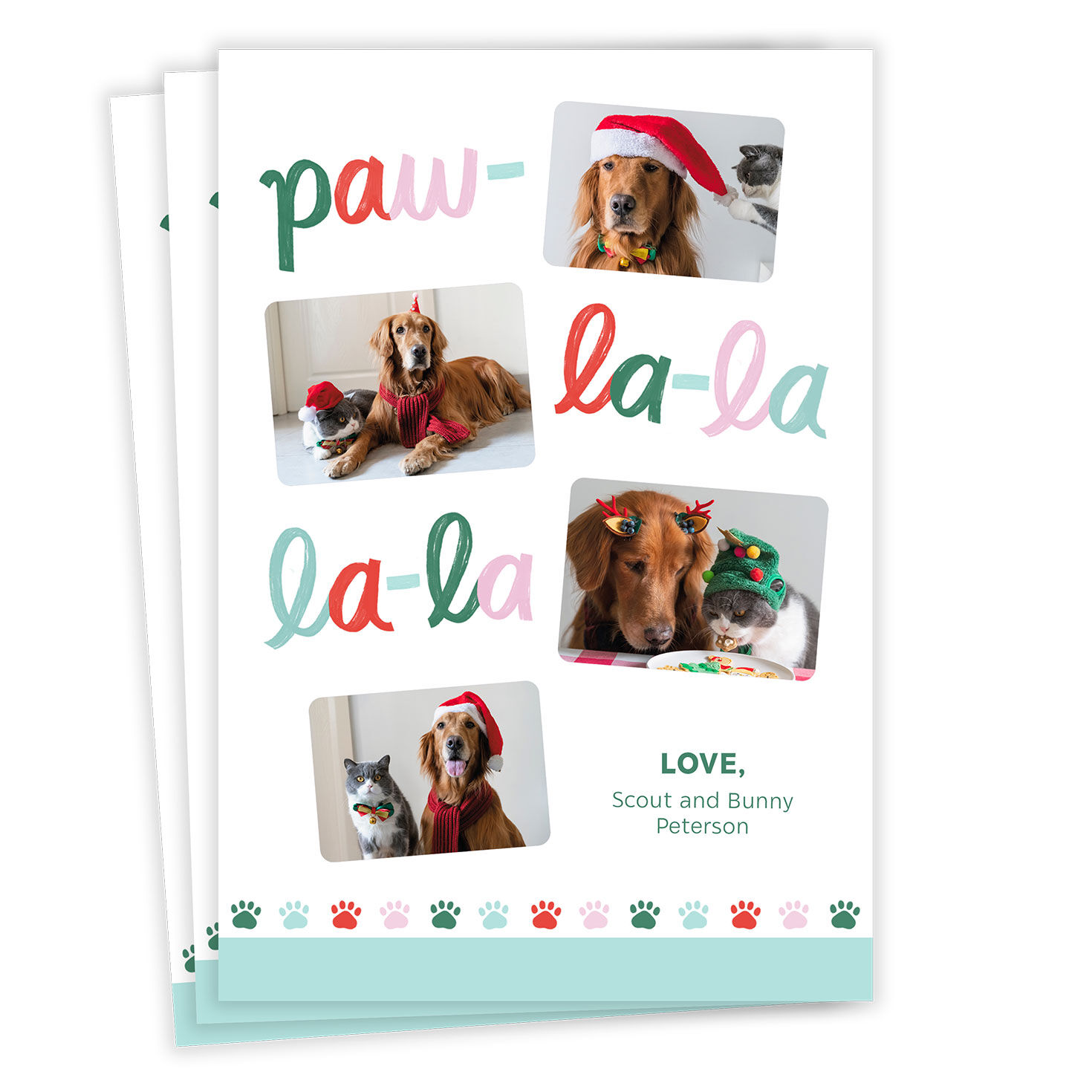 Paw La La La La Flat Holiday Photo Card From Pet