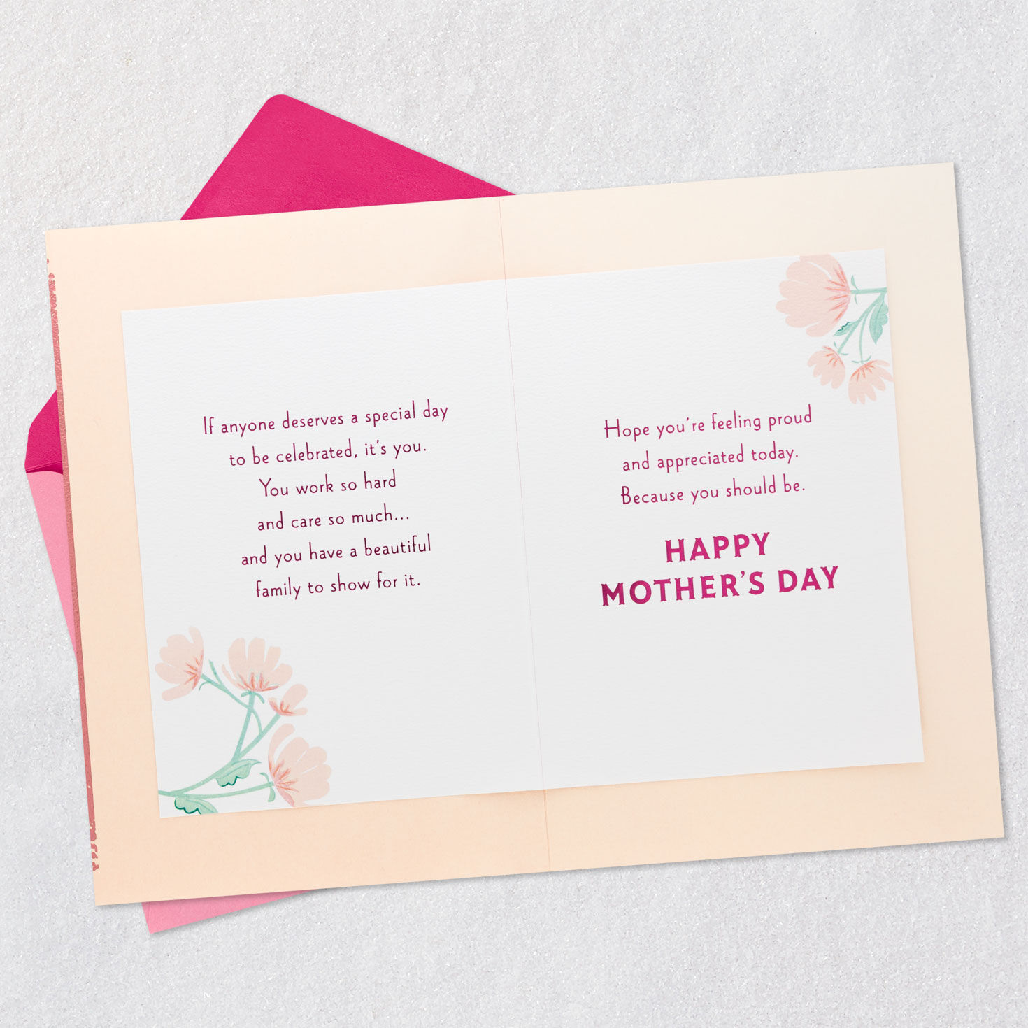 White Flowers on Pink Sparkle Mother's Day Card Open card with envelope image number 4