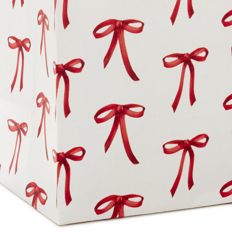 Red Bows on White Small Christmas Gift Bag Base/Side Detail image number 5