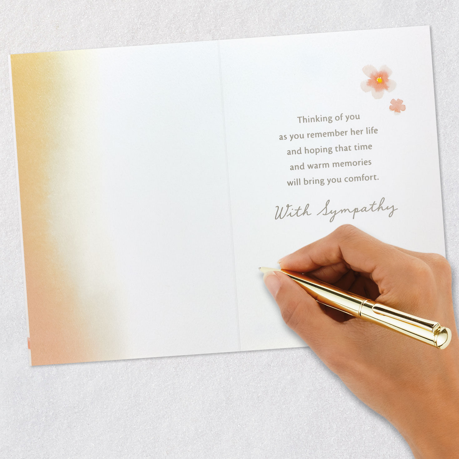 Peach Watercolor Flowers Sympathy Card for Aunt Signing card image number 6