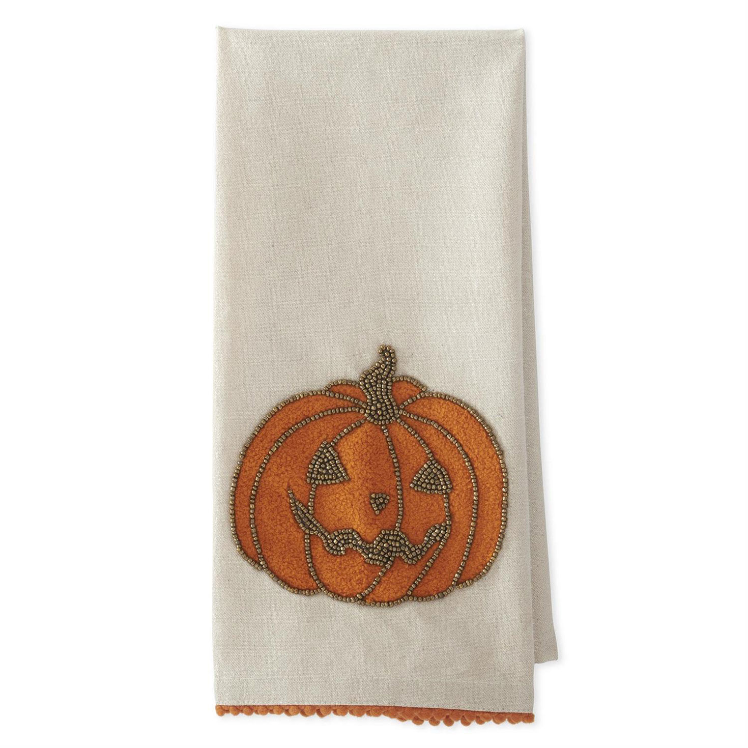K&K Interiors Beaded Jack-o'-Lantern Tea Towel, 20x28