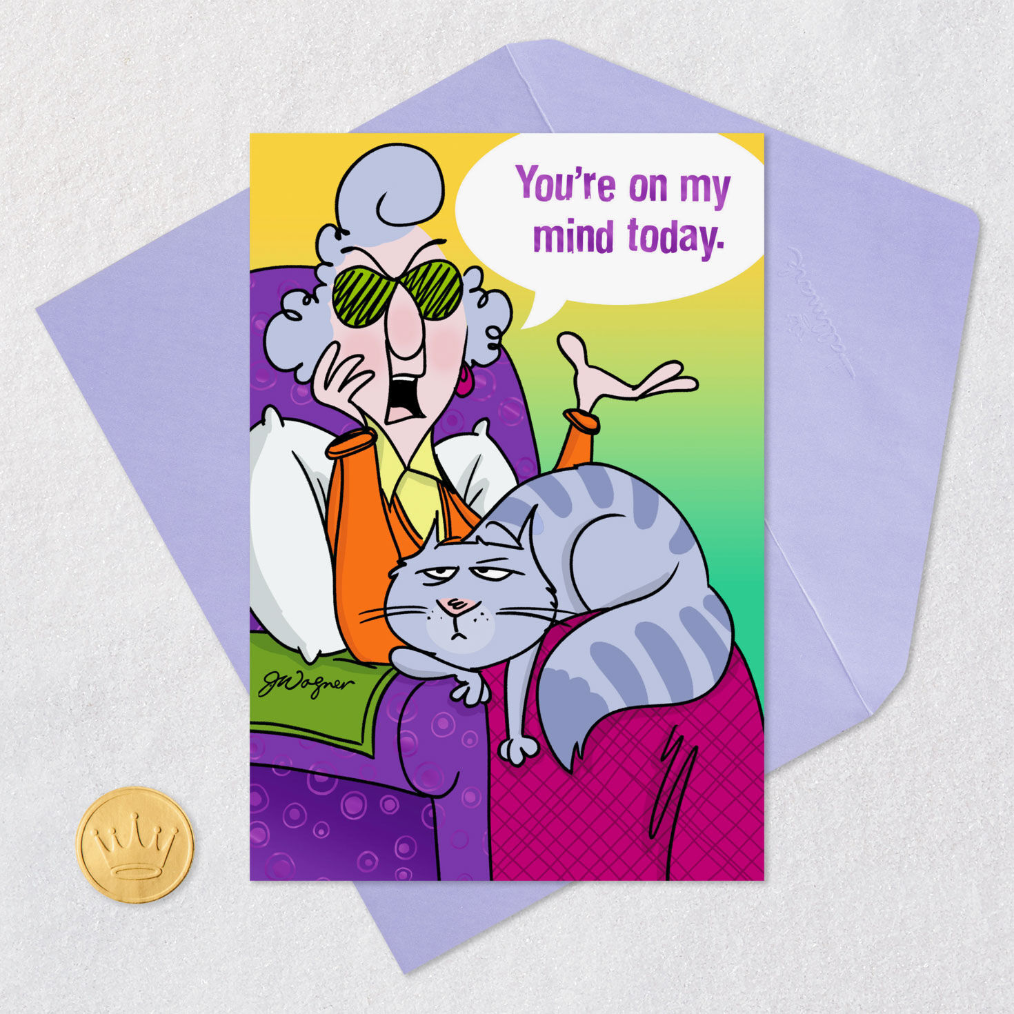 Mabel the Cat and Maxine Funny Thinking of You Card Card Front with Envelope and Gold Seal image number 5