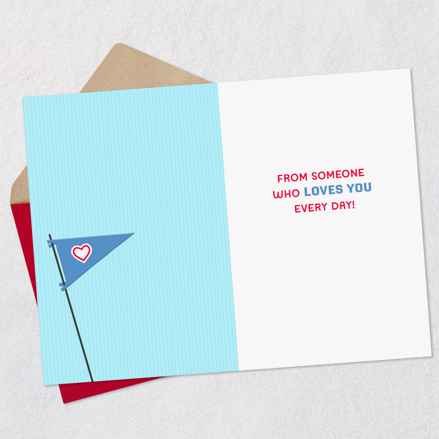 Sports Pennants and Hearts Kids Valentine's Day Card Open card with envelope image number 3