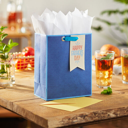 9.6" Blue Crosshatch Medium Father's Day Gift Bag, 