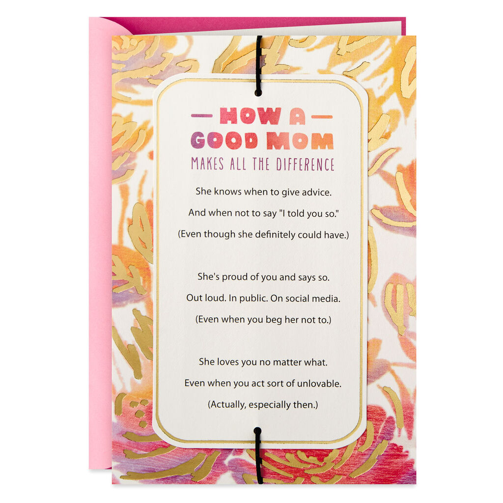 A Good Mom Makes All The Difference Birthday Card For Mom