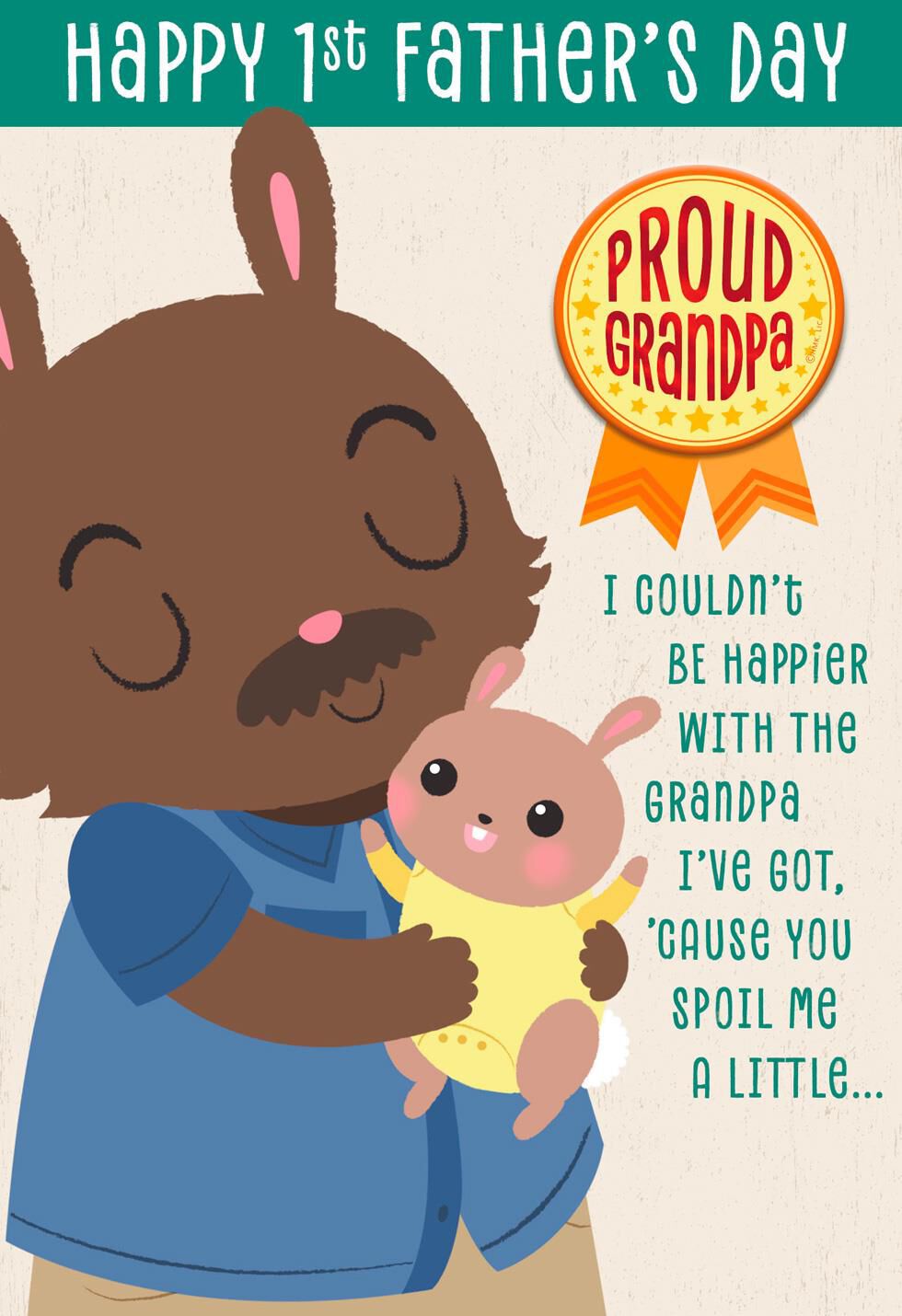 Bunny Love Father's Day Card With Button for Grandfather