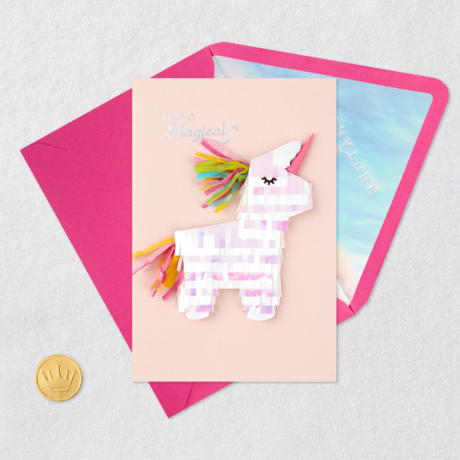 Unicorn on Pink Birthday Card Card Front with Envelope and Gold Seal image number 5