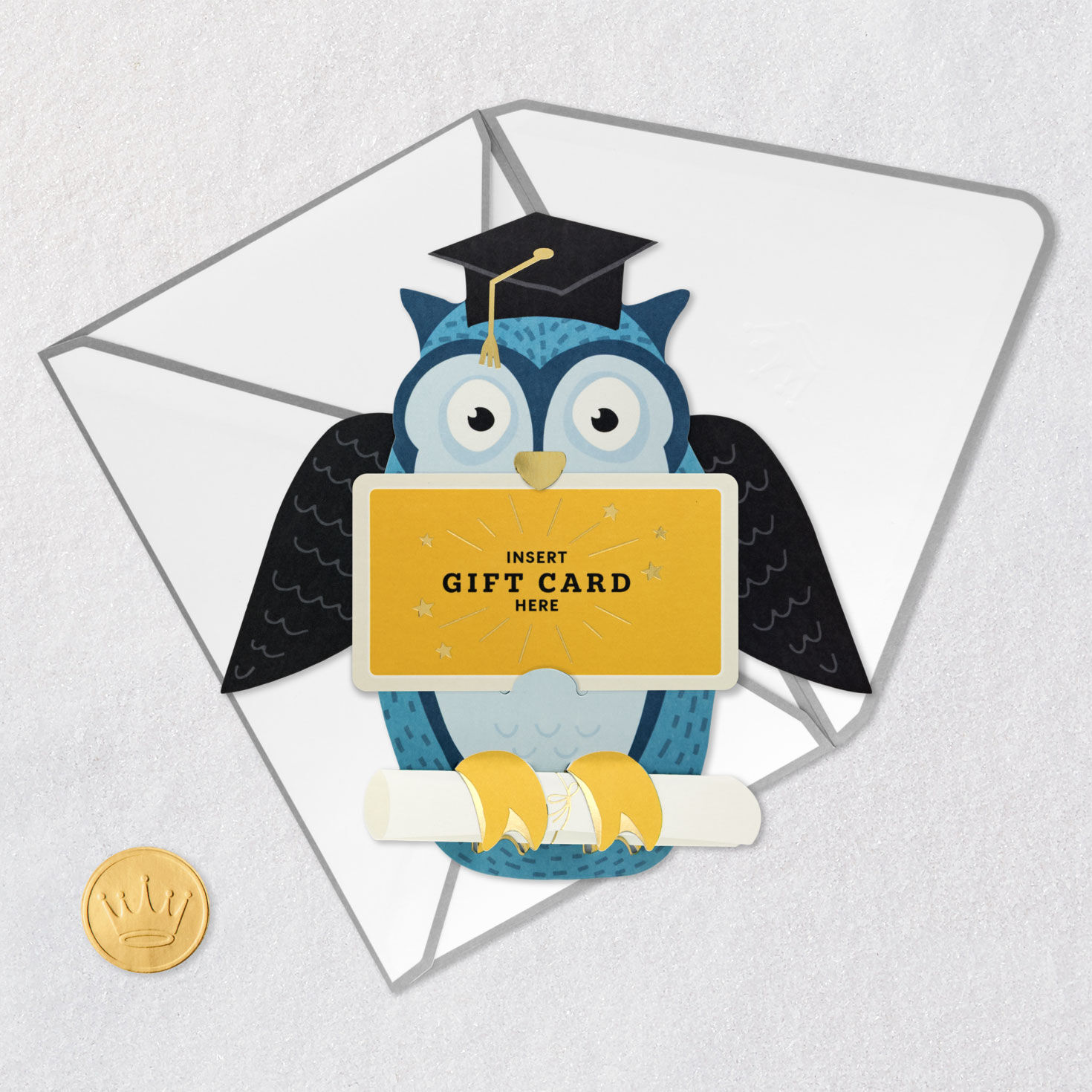 Die-Cut Owl Grad and Scroll Money Holder Grad Card Card Front with Envelope and Gold Seal image number 5