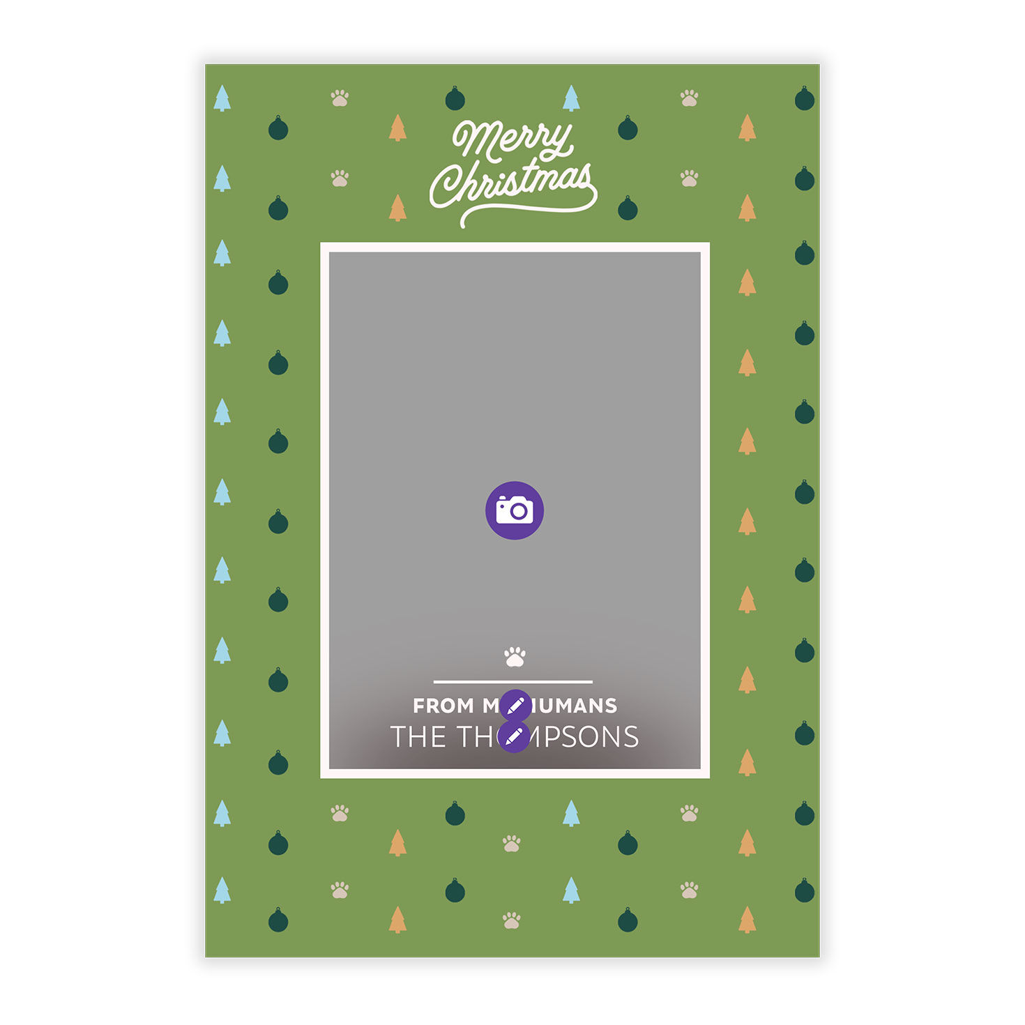 Striped Icons on Green Personalized Christmas Card Card Front indicating personalization image number 5