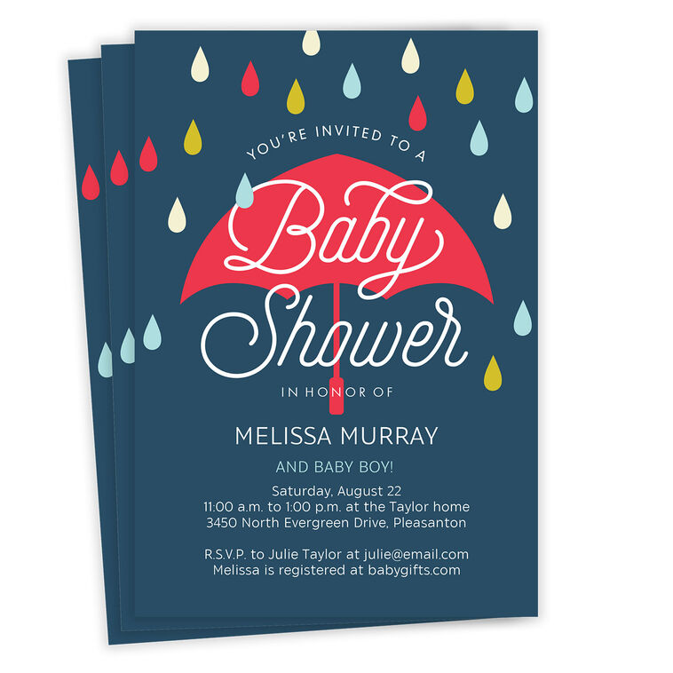 Bold Umbrella Flat Baby Shower Invitation
