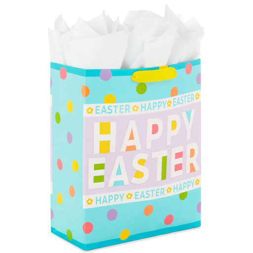 15.5" Polka Dots Extra-Large Easter Gift Bag With Tissue, 