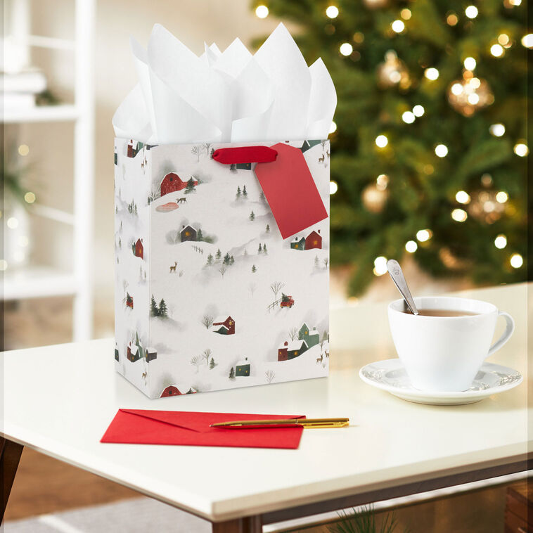 Snowy Country Scenes Medium Holiday Gift Bag in use image number 2