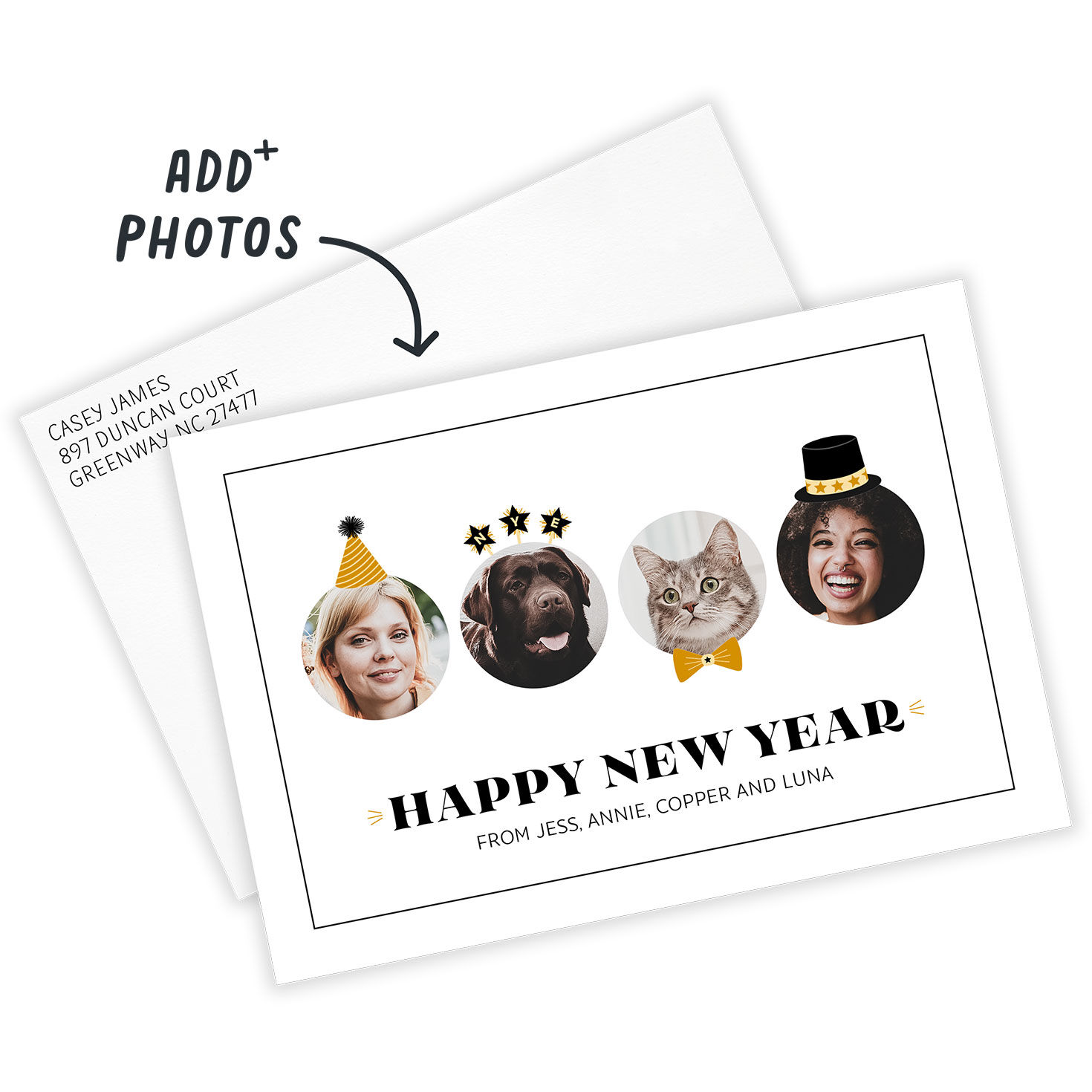 Round Photos With Props Personalized New Year Card Card with Envelope indicating personalization image number 2
