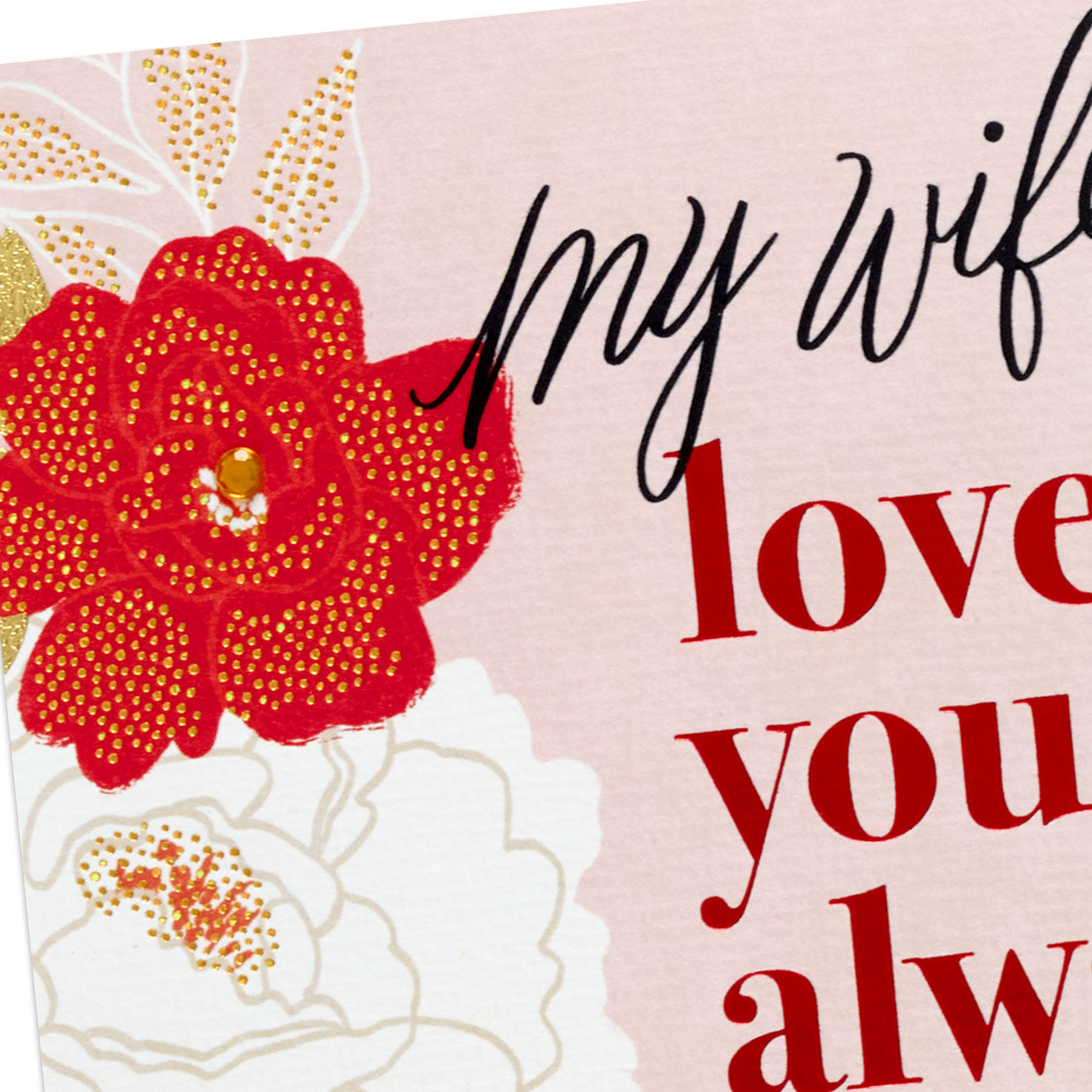 Flowers on Pink Valentine's Day Card for Wife Card Front Detail image number 5