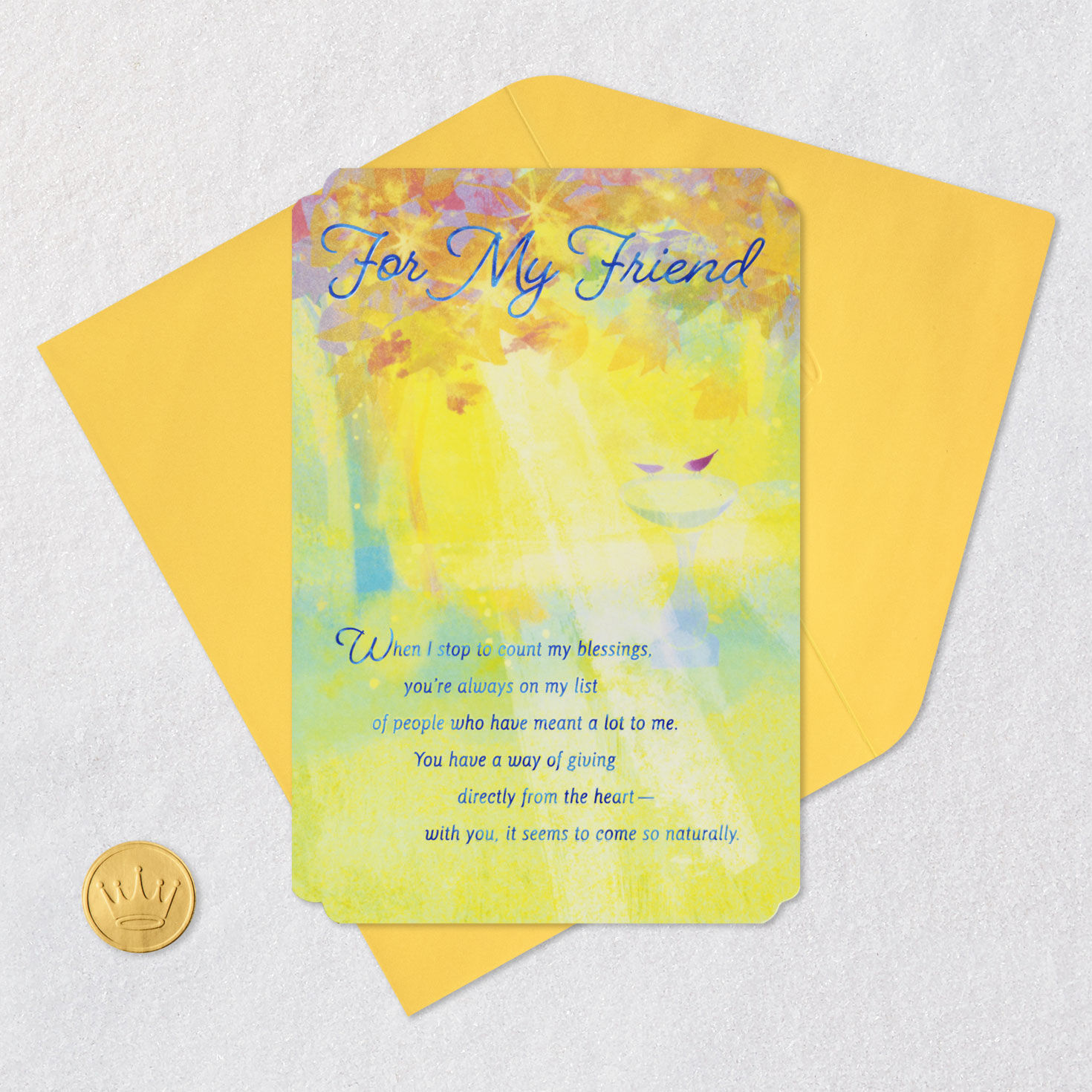 Yellow Sunlight Rays Birthday Card for Friend Card Front with Envelope and Gold Seal image number 6