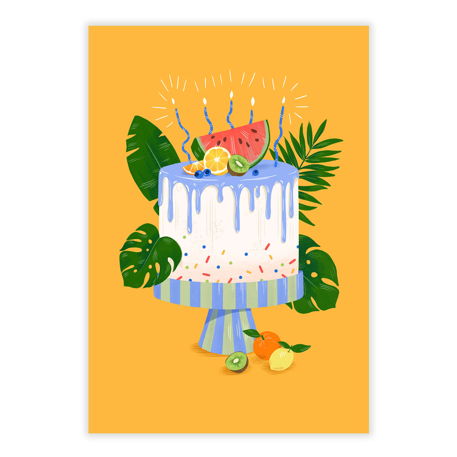 Cake With Watermelon Personalized Birthday Card front image number 2