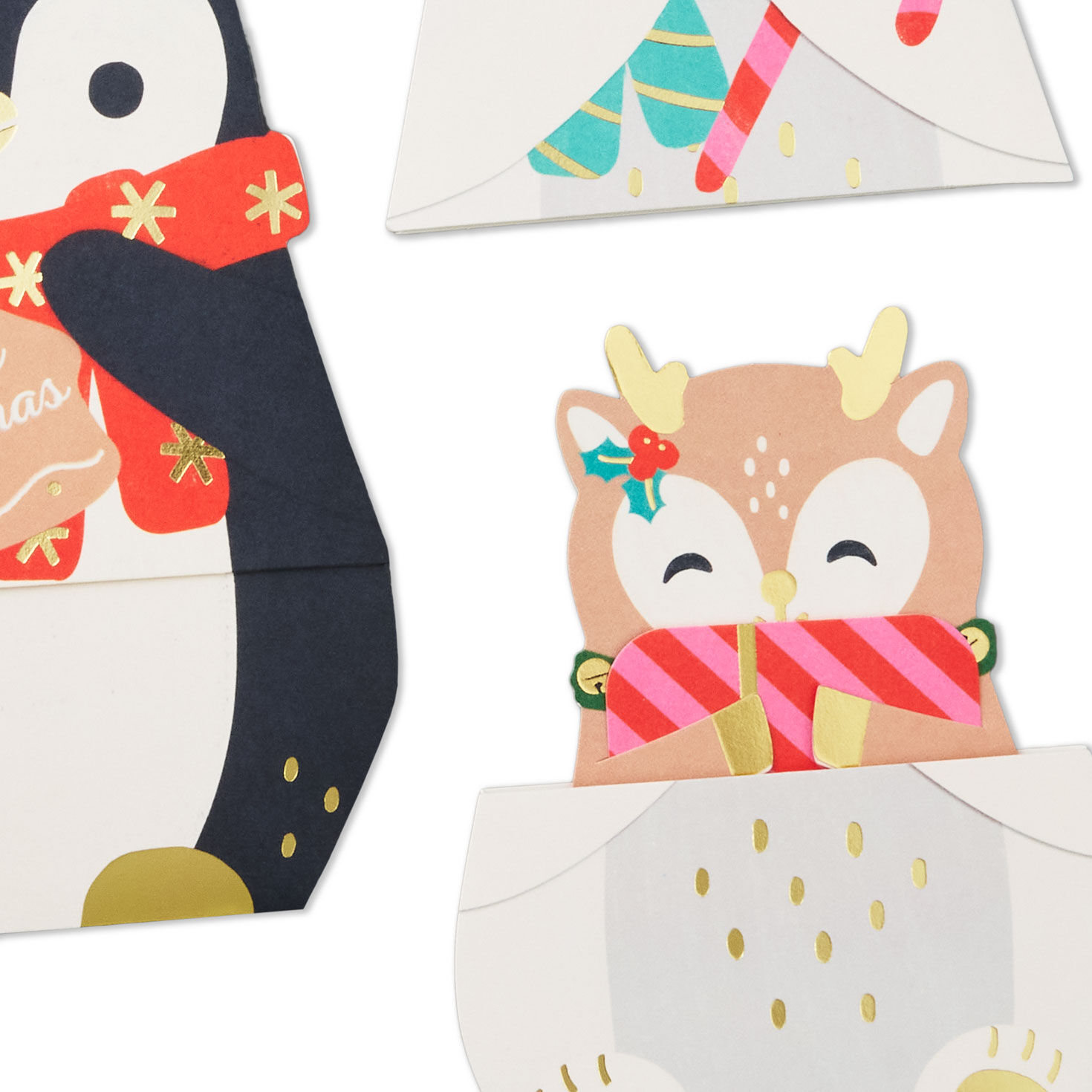 Winter Animals Paper Craft Christmas Gift Card Holder Card Front Detail image number 7