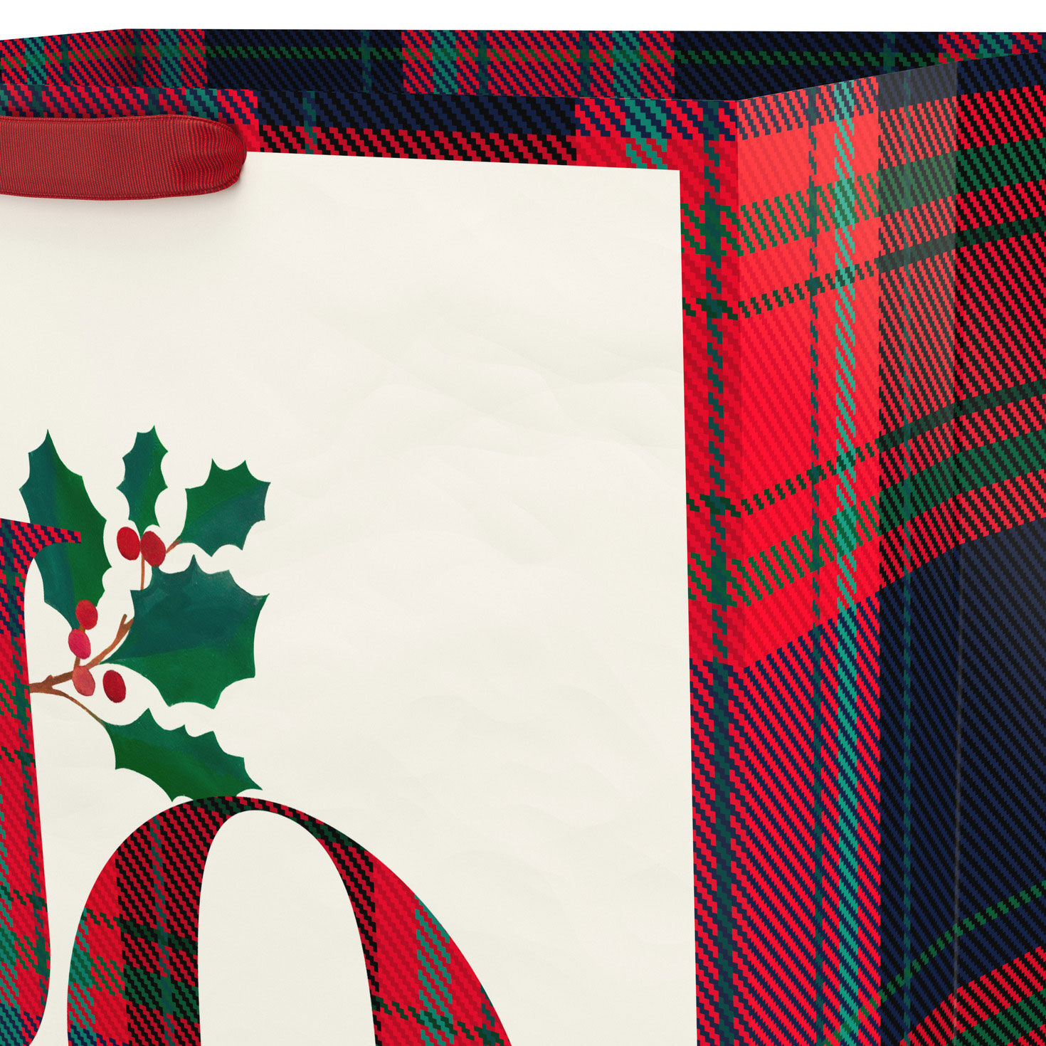 Plaid and Holly on Cream Jumbo Christmas Bag Handle Detail image number 4
