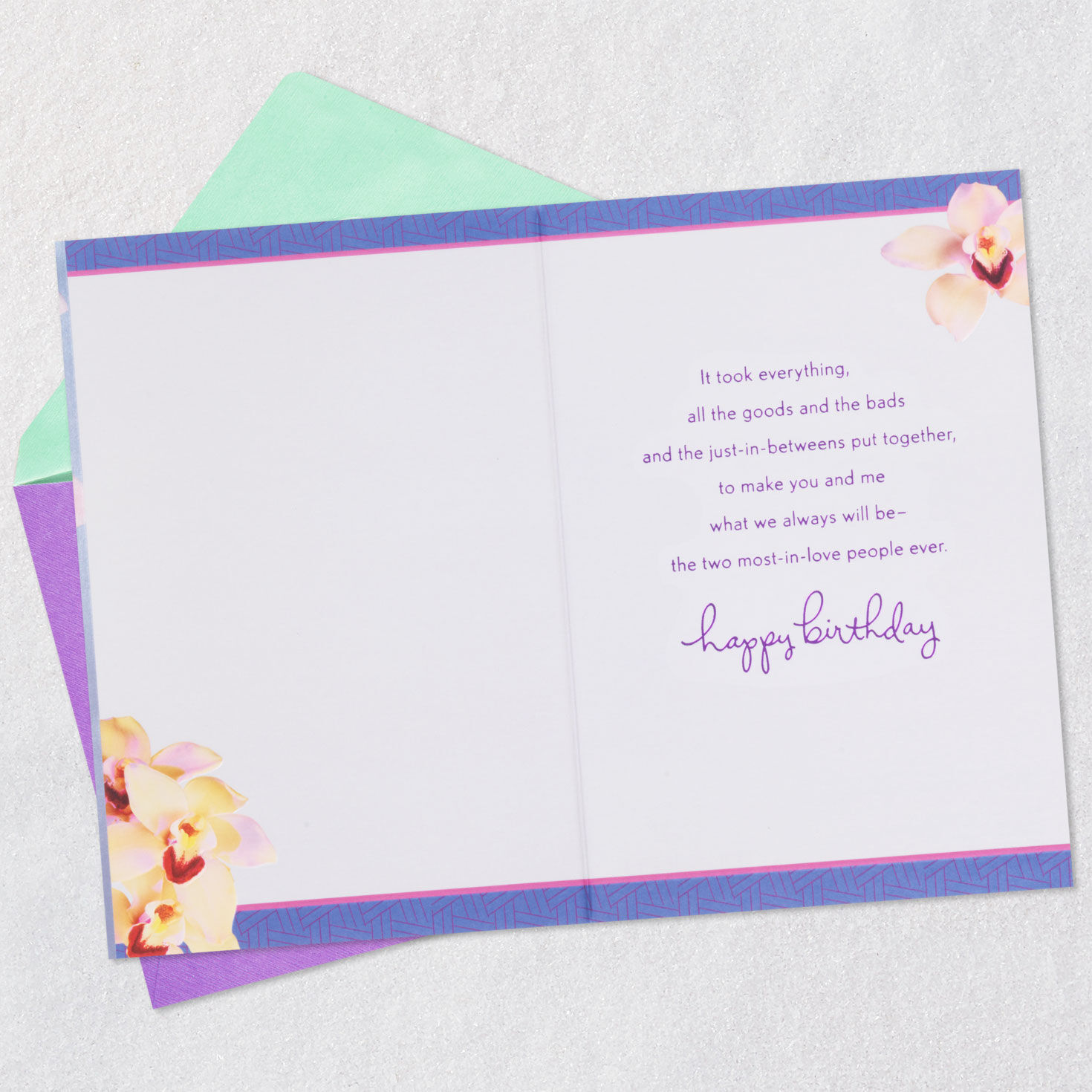 Flowers and Vellum Birthday Card for Wife Open card with envelope image number 3