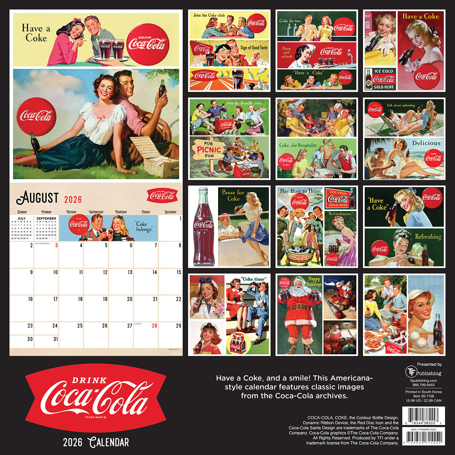 Vintage Coca-Cola Ads 2026 Wall Calendar back image number 2